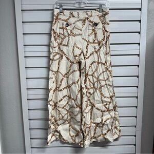 Anthropologie Cream and Brown Chain Print Pants
